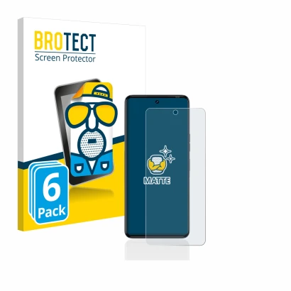Front side of a product packaging with the brand logo BROTECT. Next to it is the device Tecno Camon 20 shown with the correspo