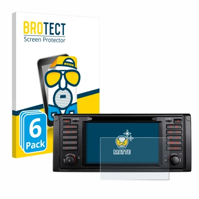 Front side of a product packaging with the brand logo BROTECT. Next to it is the device Xtrons IQ7039B shown with the correspo