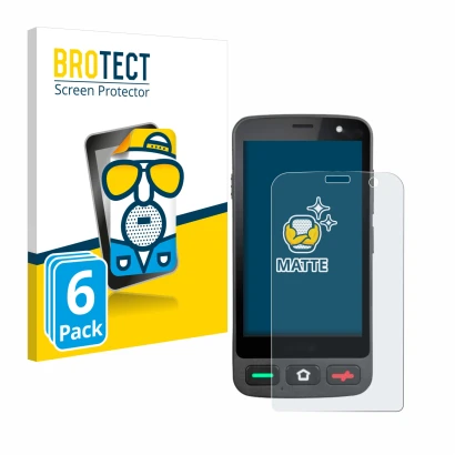 Front side of a product packaging with the brand logo BROTECT. Next to it is the device Brondi Amico Pocket shown with the cor