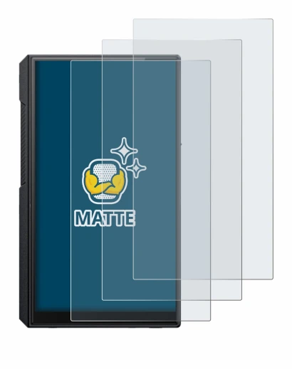 Image of the device FiiO M11s with a wide variety of screen protectors.