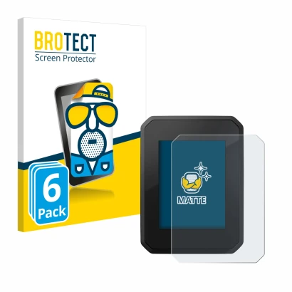 Front side of a product packaging with the brand logo BROTECT. Next to it is the device FIT Display Compact shown with the cor