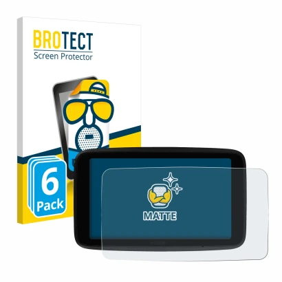 Front side of a product packaging with the brand logo BROTECT. Next to it is the device TomTom GO Superior 6" shown with the c