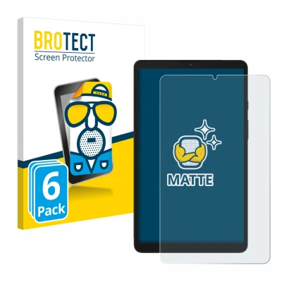 Front side of a product packaging with the brand logo BROTECT. Next to it is the device Samsung Galaxy Tab A9 WiFi shown with 