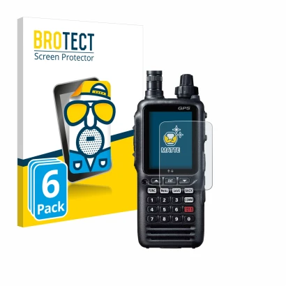 Front side of a product packaging with the brand logo BROTECT. Next to it is the device Yaesu FTA-850L shown with the correspo