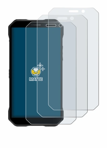 Image of the device Doogee S61 Pro with a wide variety of screen protectors.