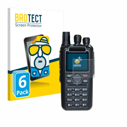 Front side of a product packaging with the brand logo BROTECT. Next to it is the device AnyTone AT-D878UV II Plus shown with t