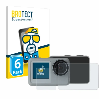 Front side of a product packaging with the brand logo BROTECT. Next to it is the device Rollei Actioncam 9s Plus shown with th