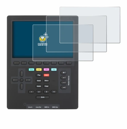 Image of the device Polyend Tracker Mini with a wide variety of screen protectors.