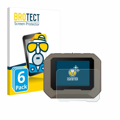 Front side of a product packaging with the brand logo BROTECT. Next to it is the device Garmin Xero C1 Pro shown with the corr