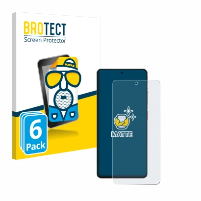 Front side of a product packaging with the brand logo BROTECT. Next to it is the device ZTE Nubia Z60S Pro shown with the corr