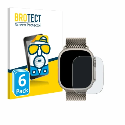 Front side of a product packaging with the brand logo BROTECT. Next to it is the device Apple Watch Ultra 3 shown with the cor