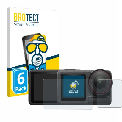 Front side of a product packaging with the brand logo BROTECT. Next to it is the device DJI Osmo Action 5 Pro (case-friendly)