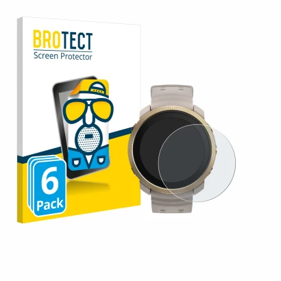 Front side of a product packaging with the brand logo BROTECT. Next to it is the device Polar Vantage M3 shown with the corres