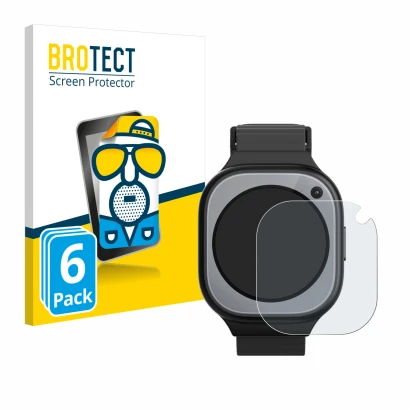 Front side of a product packaging with the brand logo BROTECT. Next to it is the device Xplora X6Pro shown with the correspond