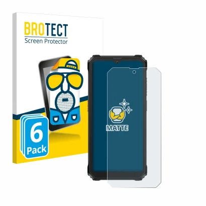 Front side of a product packaging with the brand logo BROTECT. Next to it is the device Blackview BV6200 Plus shown with the c