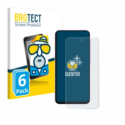 Front side of a product packaging with the brand logo BROTECT. Next to it is the device Samsung Galaxy A56 5G shown with the c