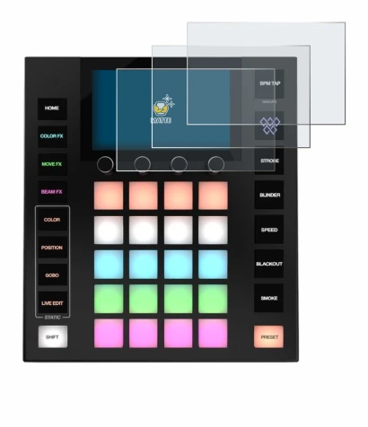 Image of the device Wolfmix W1 MK2 with a wide variety of screen protectors.