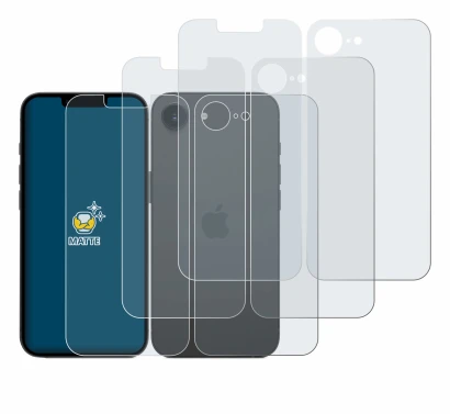 Image of the device Apple iPhone 16e (Front+Back) with a wide variety of screen protectors.