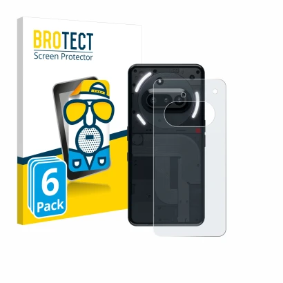 Front side of a product packaging with the brand logo BROTECT. Next to it is the device Nothing Phone (3a) (Back) shown with t