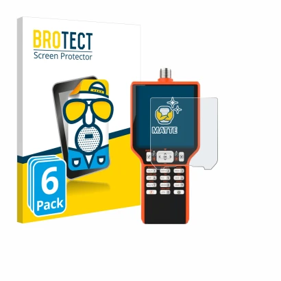Front side of a product packaging with the brand logo BROTECT. Next to it is the device RigExpert MATCH shown with the corresp