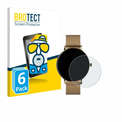 Front side of a product packaging with the brand logo BROTECT. Next to it is the device ZenWatch Venice Pro shown with the cor