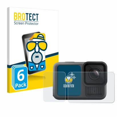 Front side of a product packaging with the brand logo BROTECT. Next to it is the device GoPro Hero 13 Black Creator Edition sh