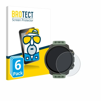 Front side of a product packaging with the brand logo BROTECT. Next to it is the device Suunto Vertical 2 shown with the corre