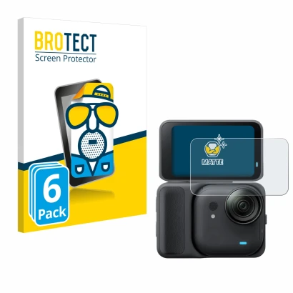 Front side of a product packaging with the brand logo BROTECT. Next to it is the device Insta360 Go Ultra shown with the corre