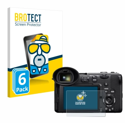 Front side of a product packaging with the brand logo BROTECT. Next to it is the device Sony Cinema Line FX2 shown with the co