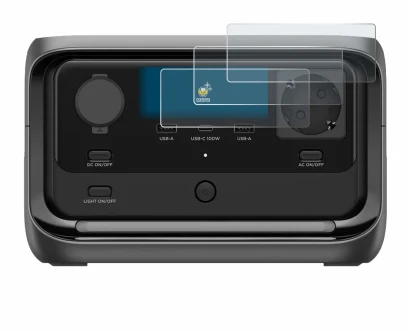 Image of the device EcoFlow River 3 Plus with a wide variety of screen protectors.