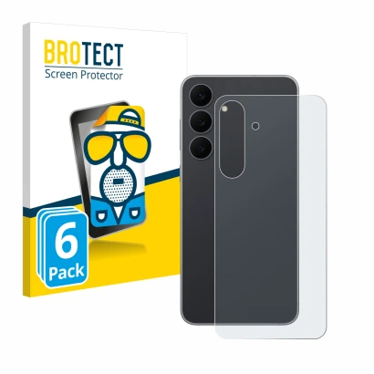 Front side of a product packaging with the brand logo BROTECT. Next to it is the device Samsung Galaxy S25 FE (Back) shown wit