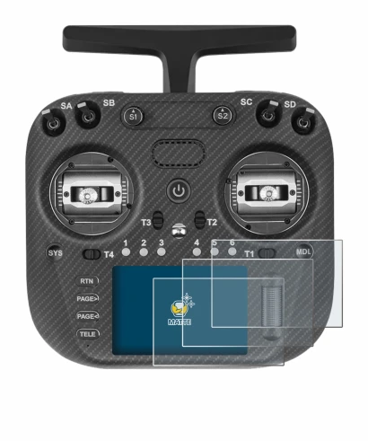 Image of the device Radiomaster TX15 Max with a wide variety of screen protectors.