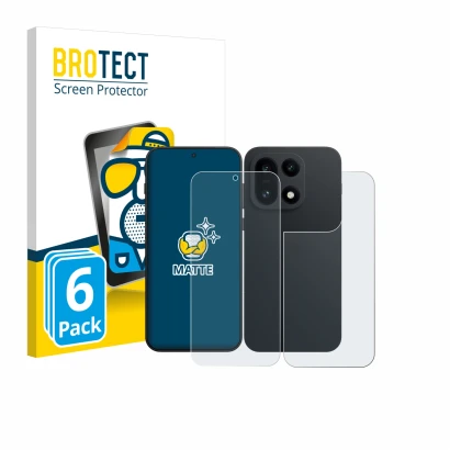 Front side of a product packaging with the brand logo BROTECT. Next to it is the device OnePlus 15 (Front+Back) shown with the