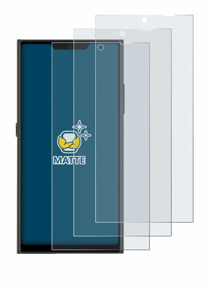 Image of the device Jolla Phone with a wide variety of screen protectors.