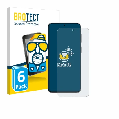 Front side of a product packaging with the brand logo BROTECT. Next to it is the device Samsung Galaxy A57 5G shown with the c