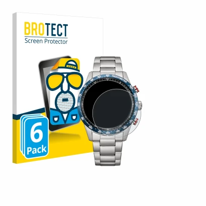 Front side of a product packaging with the brand logo BROTECT. Next to it is the device Citizen CA4716-50L shown with the corr