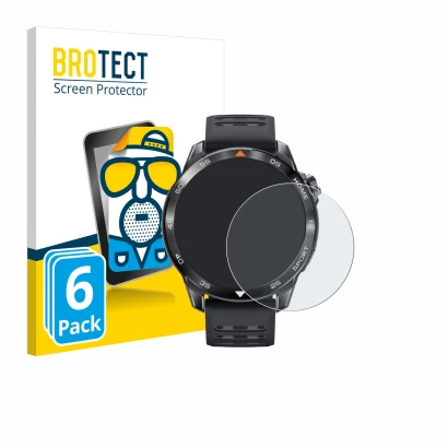 Front side of a product packaging with the brand logo BROTECT. Next to it is the device Xiaomi Mibro GS Pro 2 shown with the c