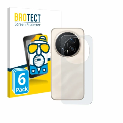 Front side of a product packaging with the brand logo BROTECT. Next to it is the device Honor Magic 8 Pro (Back) shown with th