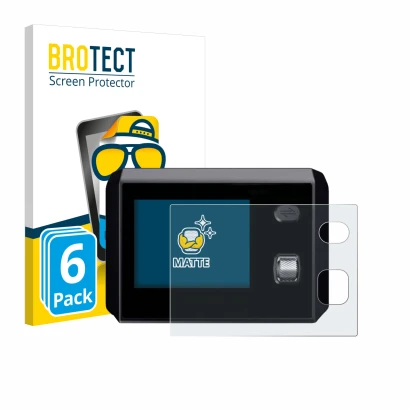 Front side of a product packaging with the brand logo BROTECT. Next to it is the device SkyRC MC5000 shown with the correspond