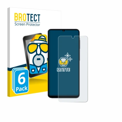 Front side of a product packaging with the brand logo BROTECT. Next to it is the device Samsung Galaxy M07 shown with the corr