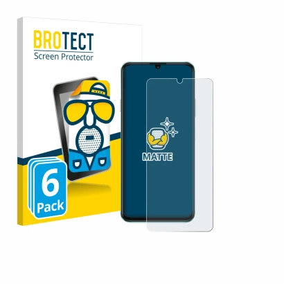 Front side of a product packaging with the brand logo BROTECT. Next to it is the device Huawei Enjoy 70 shown with the corresp