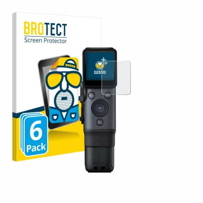 Front side of a product packaging with the brand logo BROTECT. Next to it is the device Fujifilm Instax Mini Evo Cinema shown