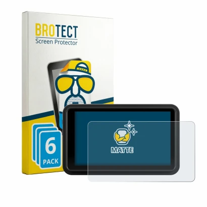 Front side of a product packaging with the brand logo BROTECT. Next to it is the device Atomos Ninja RAW 5" shown with the cor