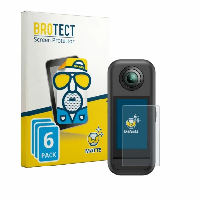 Front side of a product packaging with the brand logo BROTECT. Next to it is the device Akaso 360 shown with the corresponding