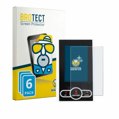 Front side of a product packaging with the brand logo BROTECT. Next to it is the device QuivyLivy Speedometer shown with the c
