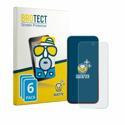 Front side of a product packaging with the brand logo BROTECT. Next to it is the device Huawei Pura 90 Pro Max shown with the