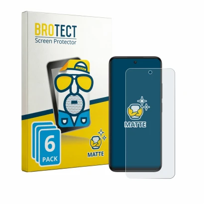 Front side of a product packaging with the brand logo BROTECT. Next to it is the device TCL 605 shown with the corresponding s