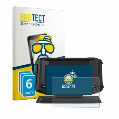 Front side of a product packaging with the brand logo BROTECT. Next to it is the device Lowrance Eagle 4 shown with the corres