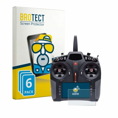 Front side of a product packaging with the brand logo BROTECT. Next to it is the device Spektrum iX14 Plus shown with the corr