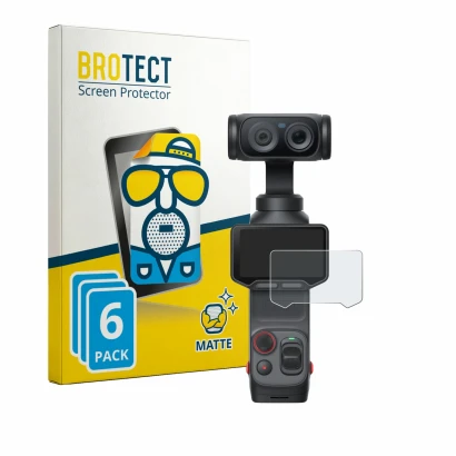 Front side of a product packaging with the brand logo BROTECT. Next to it is the device Insta360 Luna Ultra shown with the cor
